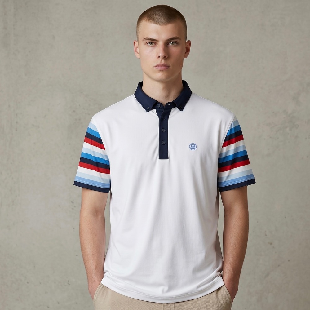 G/FORE Serape Golf Polo Shirt Mens XL White Striped Sleeve Circle Gs Tech